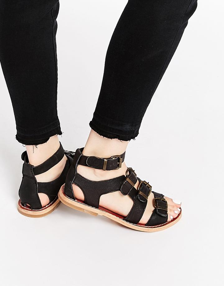 Hy By Hudson Newton Gladiator Leather Flat Sandals - Black Dip Dye