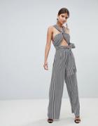 Missguided Multiway Wide Leg Striped Jumpsuit - White