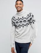 Bellfield Winter Jacquard Geometric Knitted Sweater - Gray