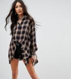 Kiss The Sky Tall Oversized Checked Shirt With Raw Hems - Multi