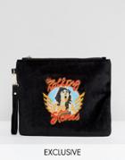 Sacred Hawk Rolling Stones Velvet Clutch Bag - Black