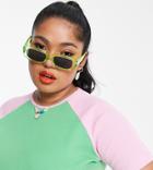 Collusion Plus Raglan Ribbed Shrunken Short Sleeve T-shirt In Pink & Green