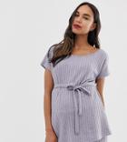 Asos Design Maternity Mix & Match Lounge Off Shoulder Top With Tie - Blue