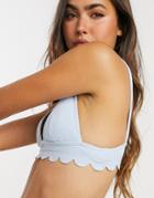 Topshop Scallop Traingle Bikini Top In Light Blue-blues