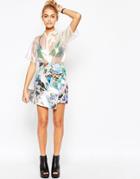 Jaded London Crystal Neoprene Asymmetric Skirt - Multi
