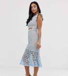 Jarlo Petite All Over Lace Midi Dress With Cut-out Detail In Blue - Blue
