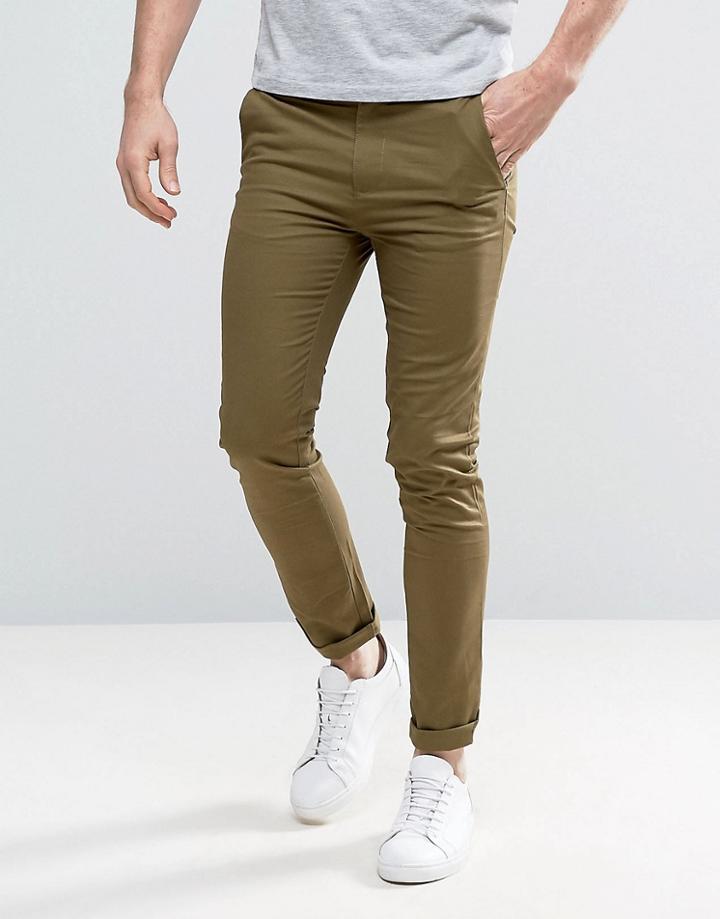 New Look Skinny Fit Chinos In Light Khaki - Green