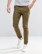 New Look Skinny Fit Chinos In Light Khaki - Green
