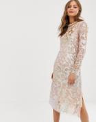 Needle & Thread Tiled Sequin Embellished Midi Shift Dress In Rose - Pink