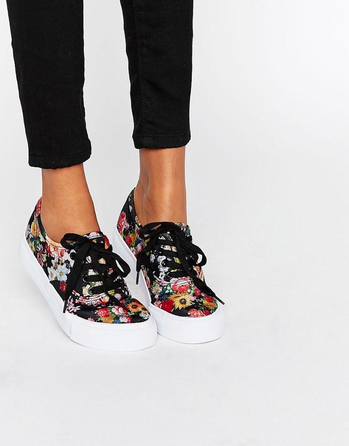 Park Lane Floral Flatform Sneakers - Black