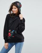 Asos Hoodie With Floral Embroidery - Black