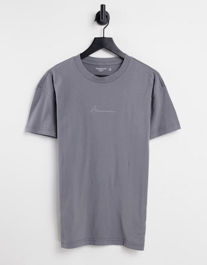 Abercrombie & Fitch Script Chest Center Logo Oversized T-shirt In Dark Gray