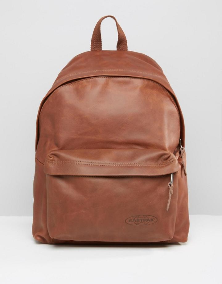 Eastpak Padded Pak'r Leather Backpack In Brown - Brown