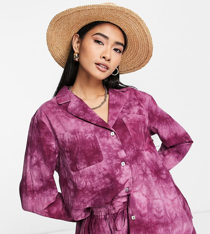 Fashion Union Exclusive Long Sleeve Beach Shirt In Purple Tie Dye - Part Of A Set