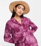 Fashion Union Exclusive Long Sleeve Beach Shirt In Purple Tie Dye - Part Of A Set
