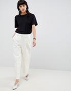 Selected Wide Legged Cropped Pants - Cream