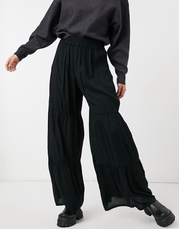 Y.a.s. Fania Tiered Wide Leg Pants In Black
