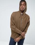 Asos Oversized Hoodie With Woven Zip Pocket - Brown