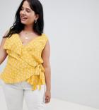 Asos Design Curve Wrap Tie Cami In Yellow Floral Print - Multi