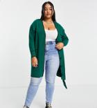 River Island Plus Black Tipped Belter Cardigan In Green
