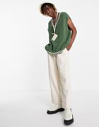 Asos Design Knit Sweater Vest In Bottle Green With Tipping
