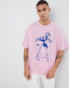 Asos Design Relaxed T-shirt With Rose And Text Print - Pink