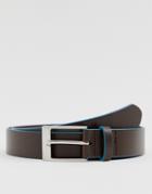 Asos Design Leather Slim Belt In Brown With Contrast Edges - Brown