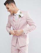 Asos Design Wedding Skinny Suit Jacket In Pink Cross Hatch With Printed Lining - Pink