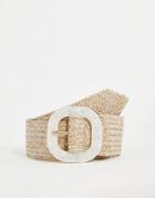 Glamorous Curve Woven Belt In Natural With Pearly Resin Buckle-neutral