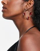 Asos Design Hoop Earrings With Jewel Hearts In Gold Tone