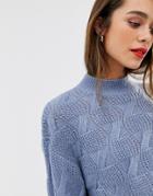 Mango Diamond Cable Knit Sweater In Blue