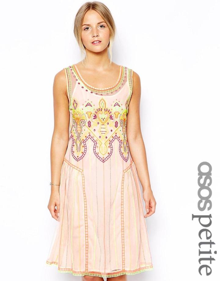 Asos Petite Exclusive Indie Summer Embroidered Smock Dress