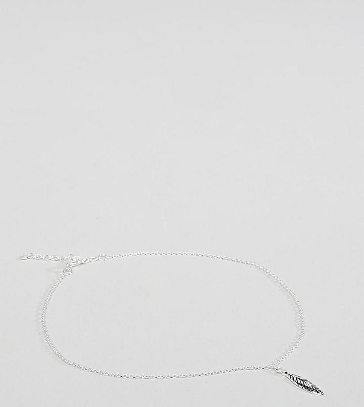 Asos Design Sterling Silver Feather Charm Anklet - Silver