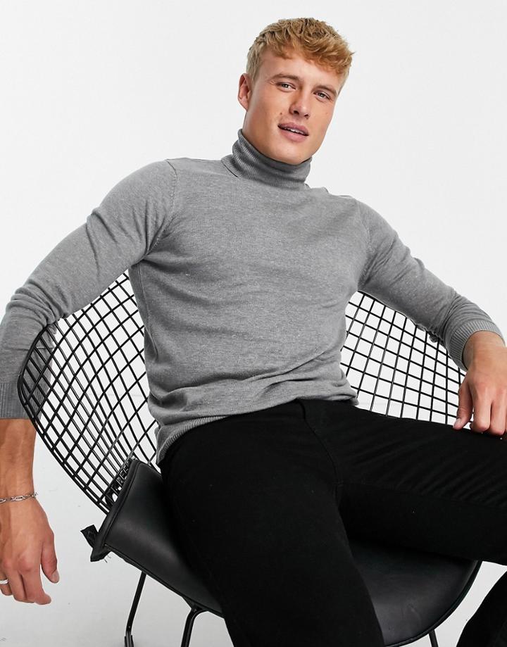 Threadbare Cotton Turtle Neck Sweater In Light Gray-grey