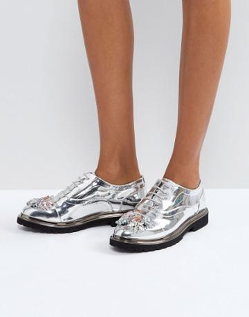 Asos Mayflower Embellished Flat Shoes - Silver