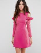 Asos Cold Shoulder Structured Dress With Ruffle - Pink