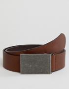 Asos Design Faux Leather Wide Belt In Brown With Burnished Plate Buckle - Brown