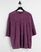Asos Design Oversized Pique T-shirt In Burgundy Acid Wash-red