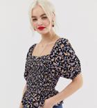 New Look Shell Top With Peplum In Ditsy Floral Print-black