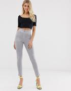 Parallel Lines Suedette Slim Pants With Zip Front Detail In Gray