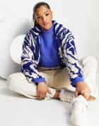 Monki Recycled Polyester Zip Front Swirl Print Fleece In Blue-blues