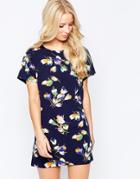 Iska Shift Dress In Petal Print - Navy