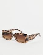 South Beach Slim Rectangle Sunglasses In Dark Tortoiseshell-gray