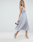 Asos Wedding Midi Prom Dress With Pearl Trim - Blue