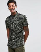 Asos Skinny Shirt With Camouflage Print In Short Sleeve - Khaki
