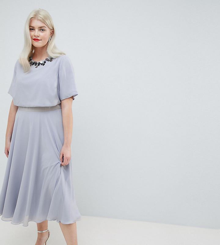 Asos Design Curve 3d Embellished Crop Top Midi Skater Dress - Multi