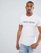 Asos Design Muscle Longline T-shirt With Tres Bon Print - White