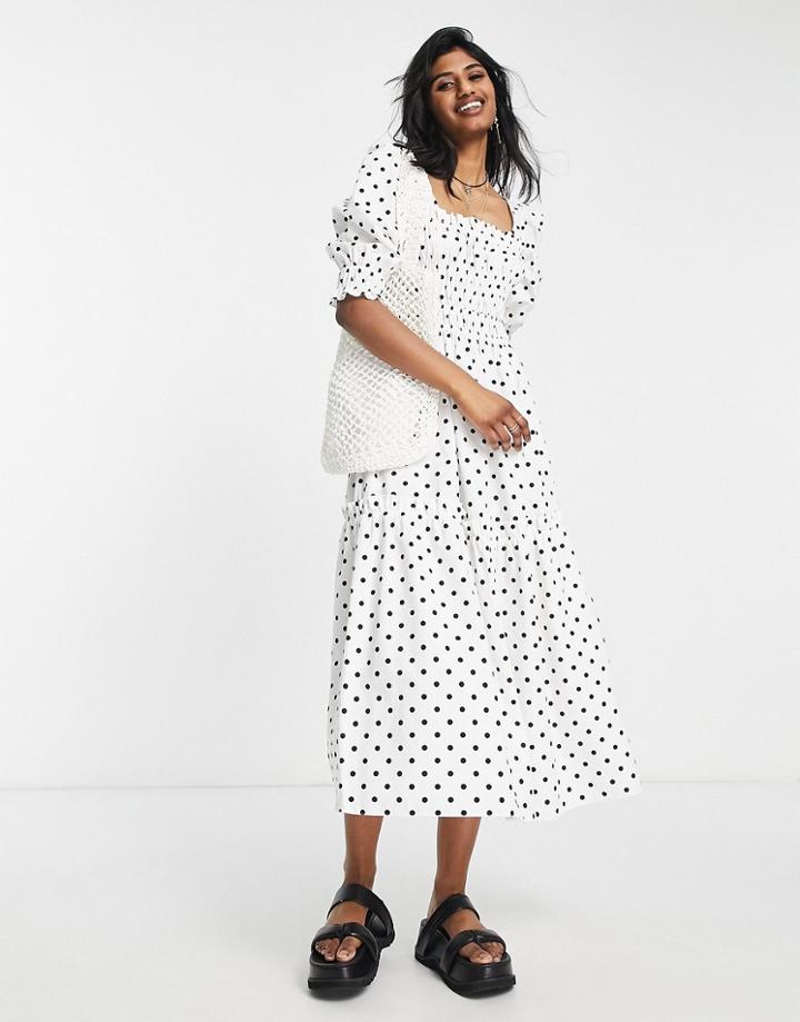 Topshop Spot Poplin Tiered Midi Dress In Monochrome-multi