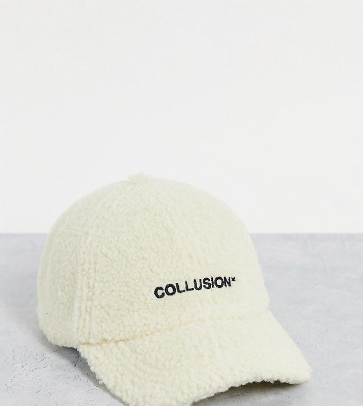 Collusion Unisex Borg Cap In Ecru-white