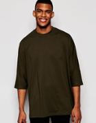 Asos Oversized 3/4 Sleeve T-shirt With Batwing In Green - Green